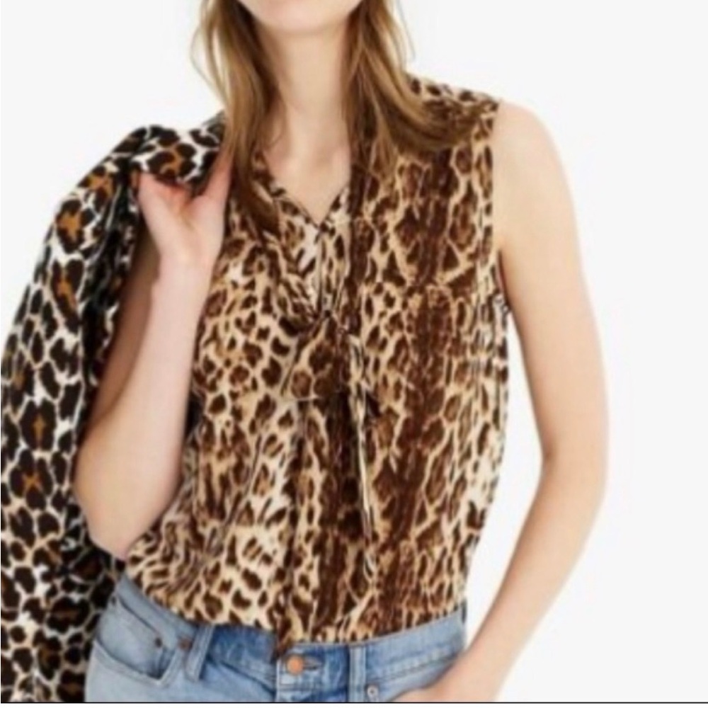 J. Crew Brown Leopard Print Sleeveless Blouse